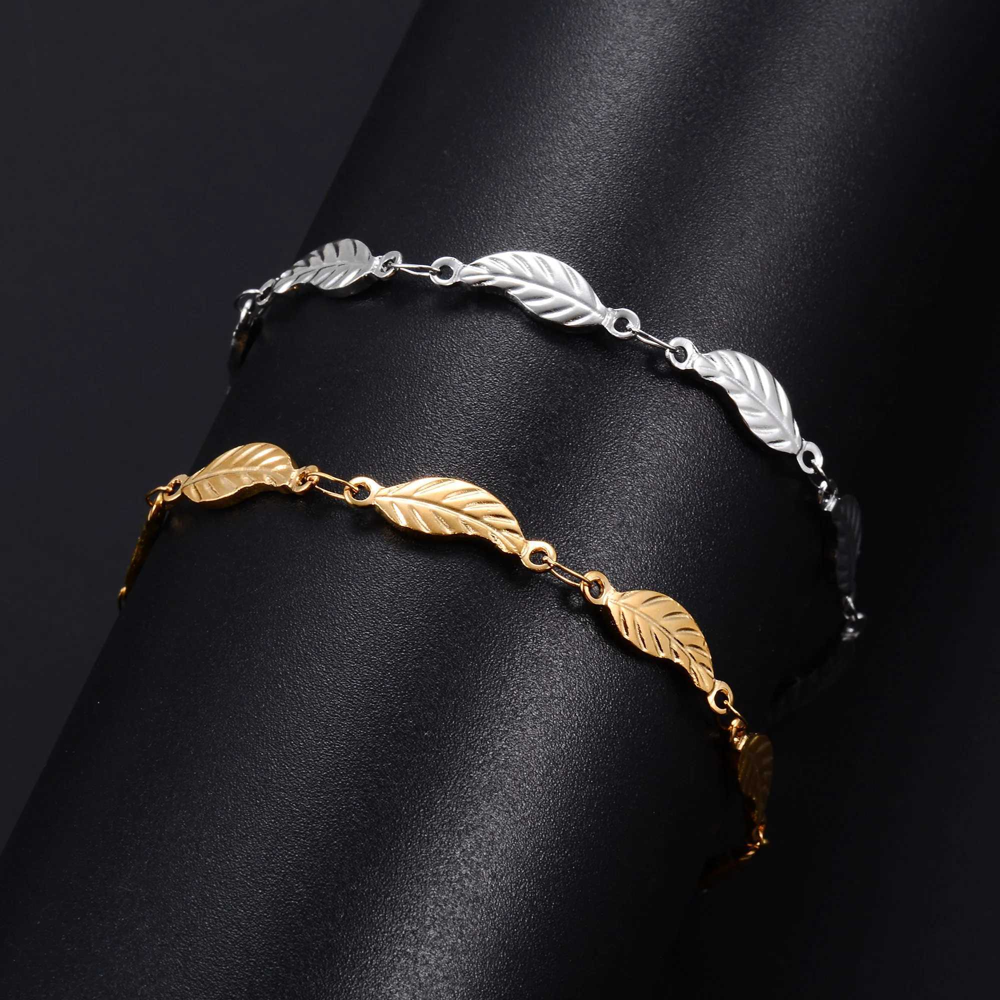 4.8mm Unique Stainless Steel Leaf Bracelet Chain for Women Fashion Metal Jewelry Bangle Wristband Anklets Foot Ankle Hand Chain XJ250707