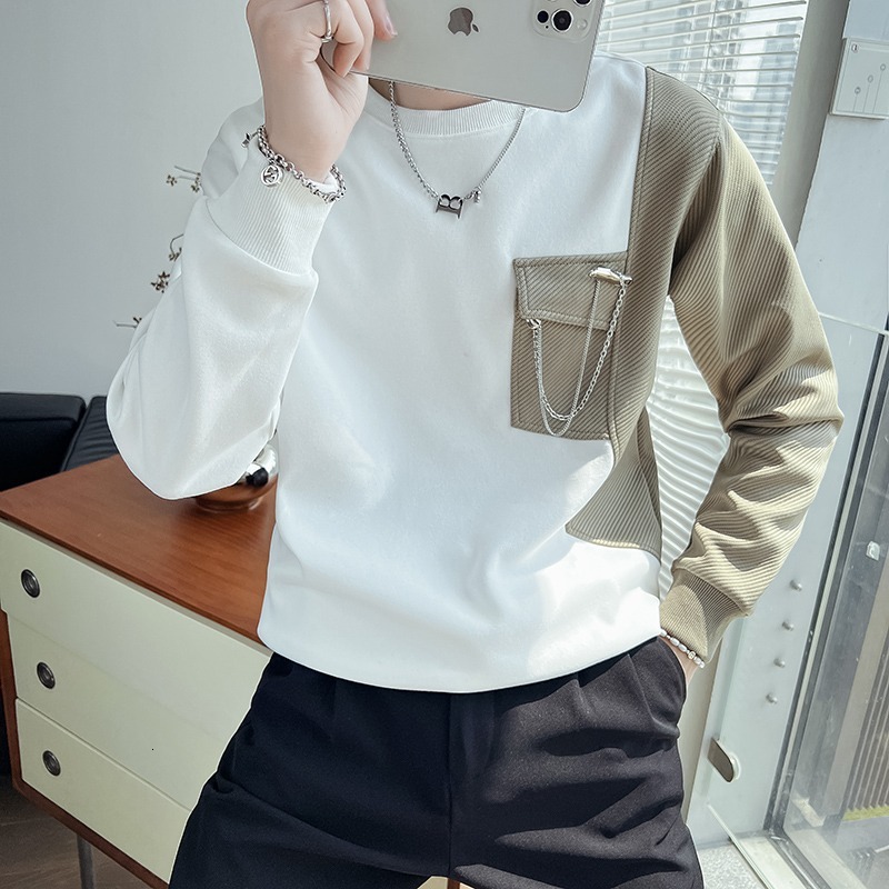 Autumn T-shirt For Men, Cool And Handsome 2025 New Spring And Autumn Workwear Designer Short Sleeves Pocket Top, Heavyweight Jacket With Trendy Brand 