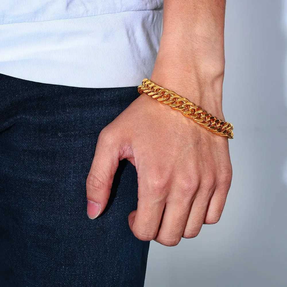 Women Men Gold Color Fashion Bracelet Hip Hop Stainless Steel Cuban Bracelet Link Chain XJ250707