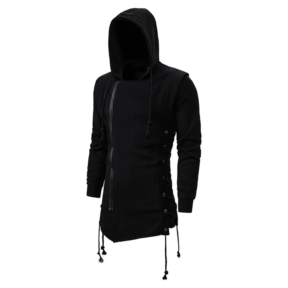 Men Hoodies Sweatshirts Casual Autumn Slim Fit Solid Long Sleeve Trendy Punk Hooded Sweatshirt Gothic Drawstring Male Tops 250707
