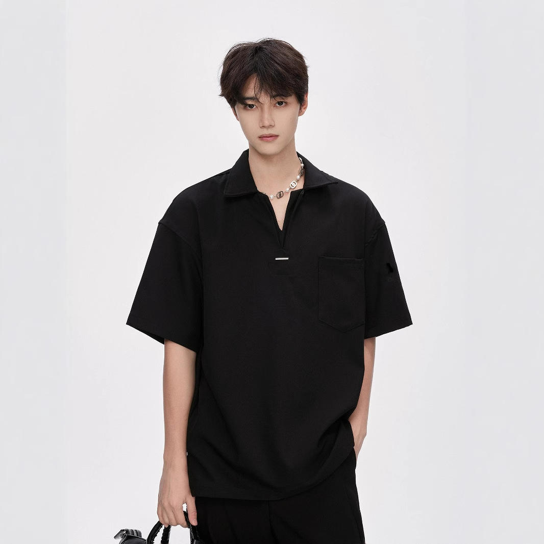 270g Lelis Fake Two-piece Polo Collar Short Sleeve T-shirt For Men Summer Loose American Style Trendy Designer Short Sleeves Brand Half Sleeve Tee