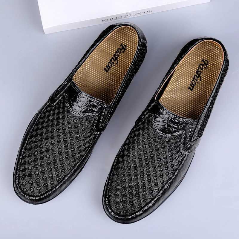 2025 New Casual Shoes Men Summer Comfortable Mesh Genuine Leather Footwear Fion Soft M Outdoor Loafers Y250707
