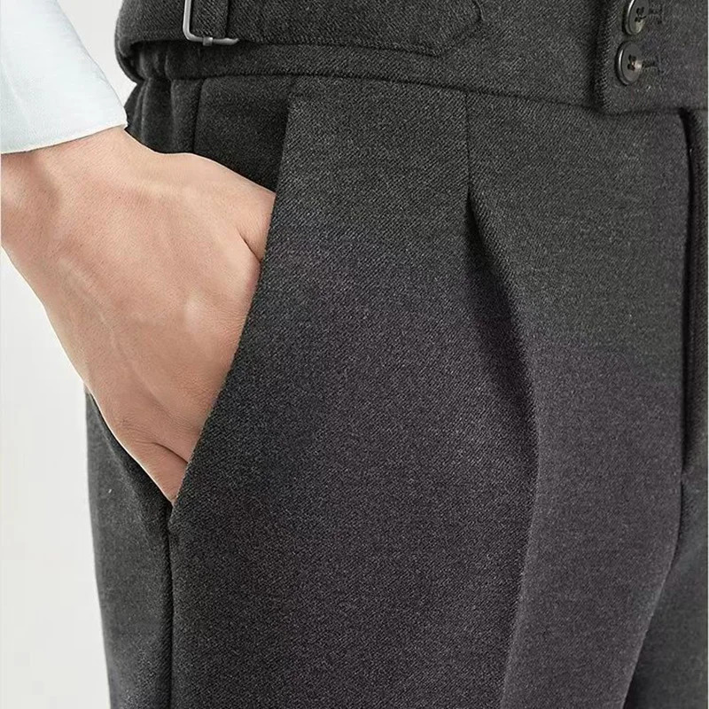 Fashion Naples Suit Pants Men England Style High Waist Business Straight Slim Trouser Autumn Winter Woolen Vintage Gurkha Pant 250707