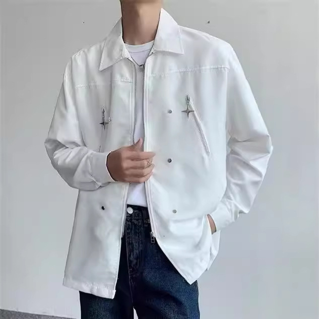 Fashion Niche 2025 Spring Designer Short Sleeves Autumn Turn-down Collar Shirt Men Loose Casual High Street Cool Double Zipper Deconstructed Long Slee