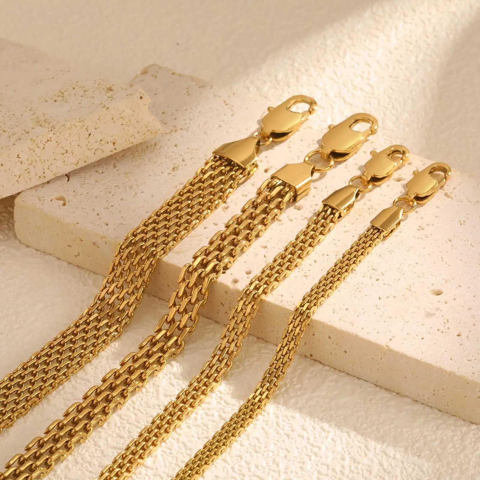 50pcs Vnox Strap Bracelet For Women Gold Plated Stainless Steel 3mm/4mm/8mm Link Chain Bracelets Trendy Jewelry Gift to Mom Free Cards XJ250707