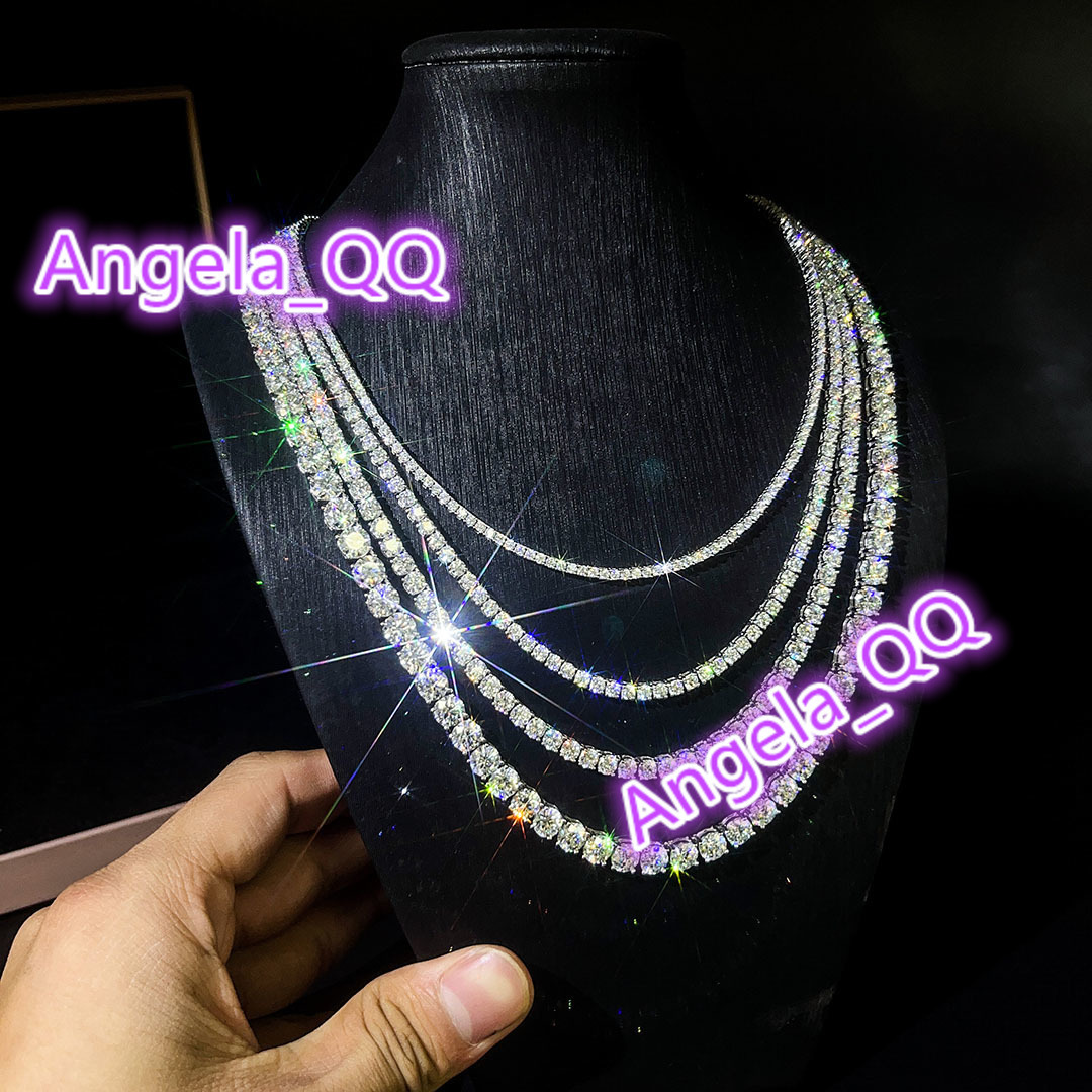 Lowest price hand inlay 3mm 4mm 5mm 6mm tennis moissanite vvs1 necklace sterling silver tennis chain for men and women daily wear