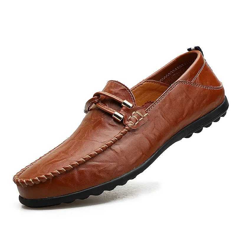 Genuine Leather Men Casual Shoes Luxury Brand 2024 Mens Loafers Breathable Slip on Black Driving Shoes Plus Size 47 Y250707