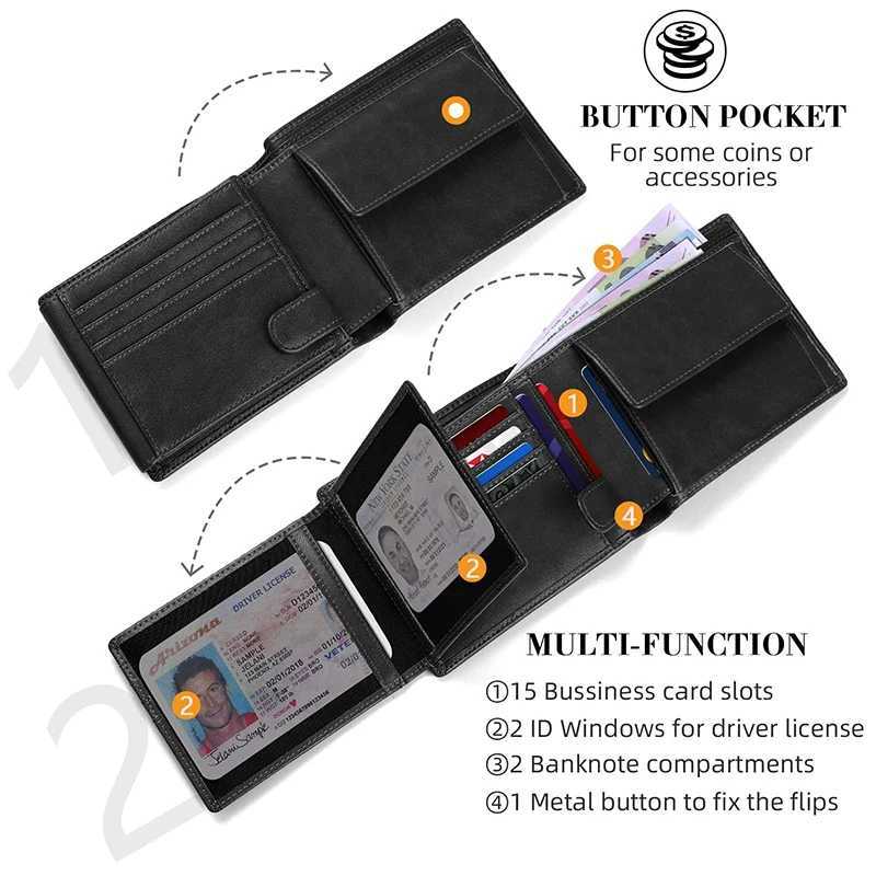 Wallets for Men Multi-Functional RFID Blocking Slim Wallet with 15 Holders Y250707