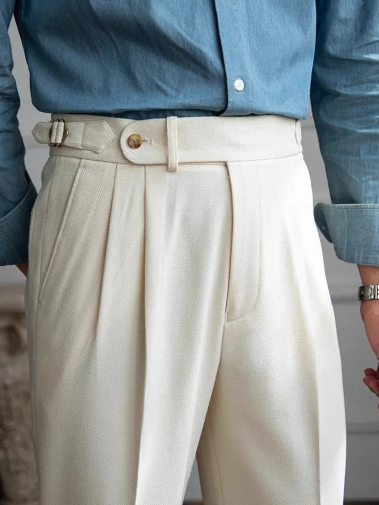 England Style Naples Pants For Men High Waisted Paris Button Business Casual Trousers Spring Autumn Fashion Suit Pant Adjustable 250707