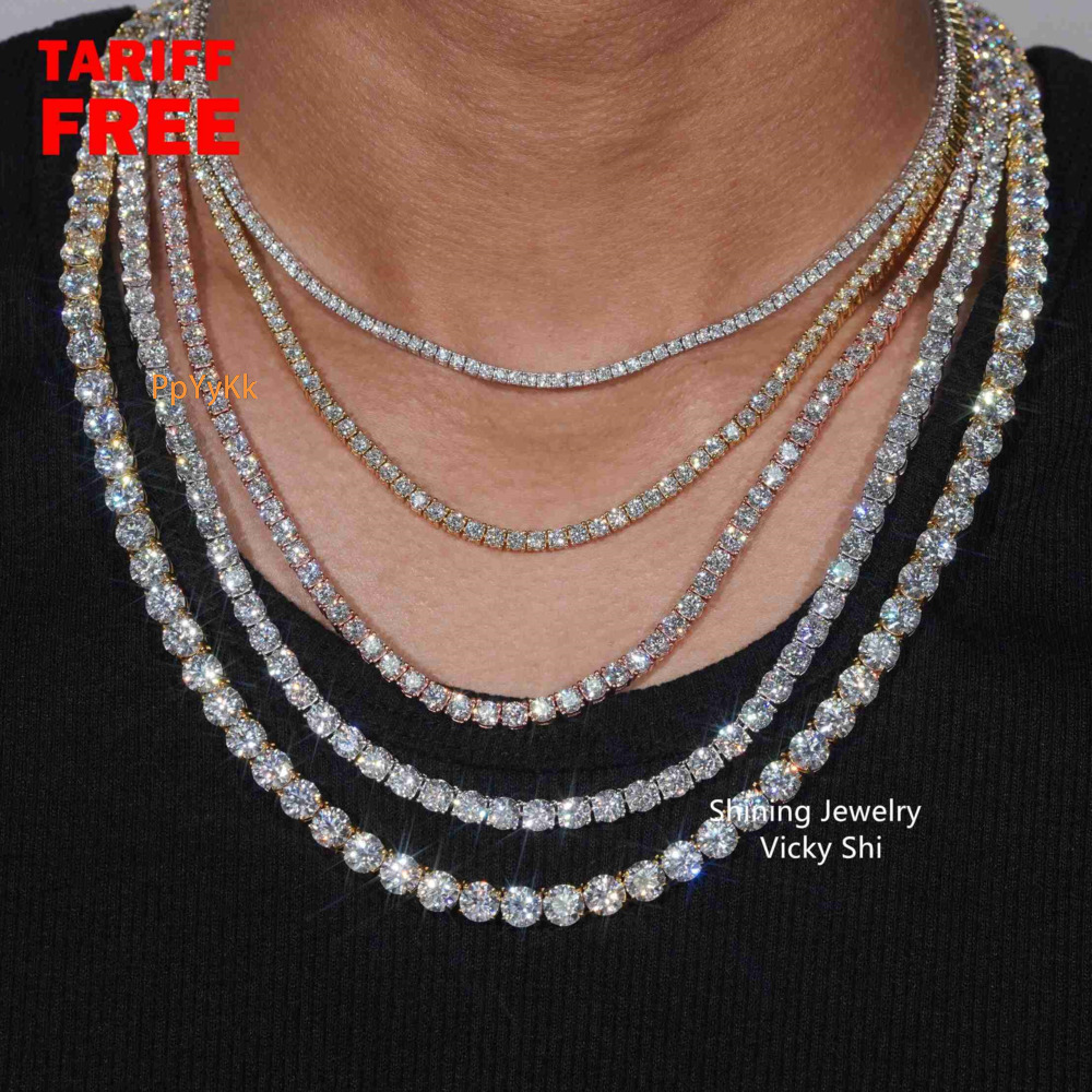Luxury Jewelry GRA Certified VVS Moissanite Tennis Chain 925 Silver 2mm-5mm Diamond Moissanite Tennis Necklace Iced Out