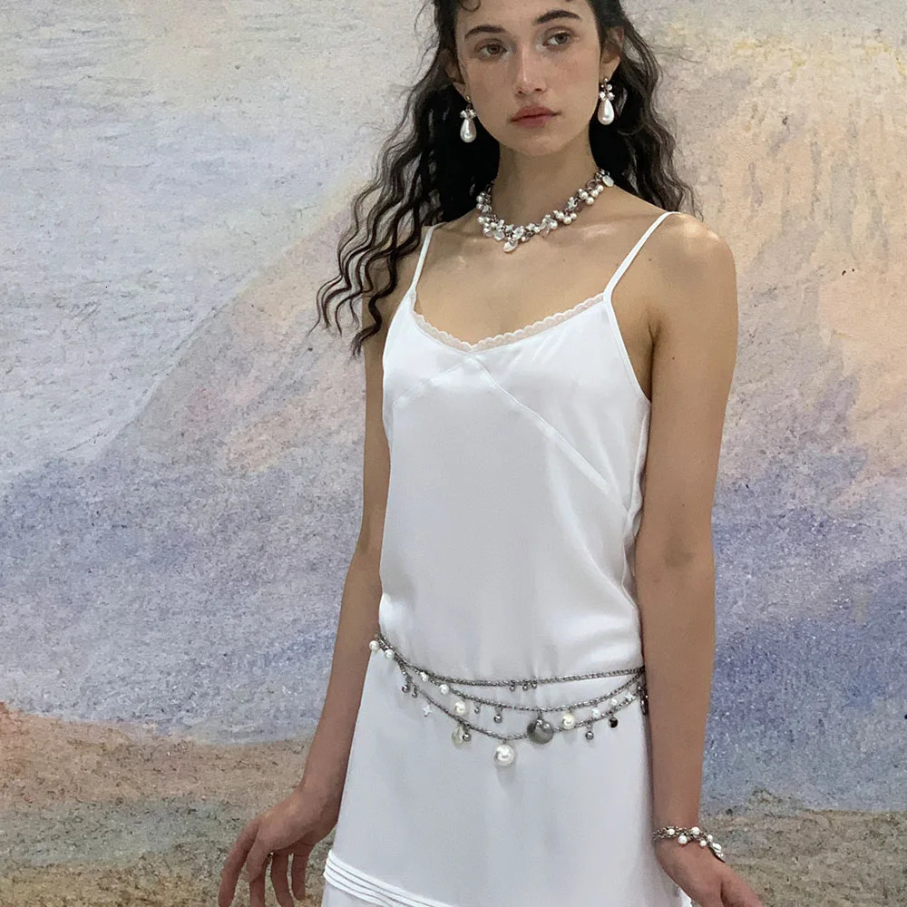 Women's body accessories: Pearl belly button necklace paired with skirt metal chain, sexy pendant, adjustable belly button 250716
