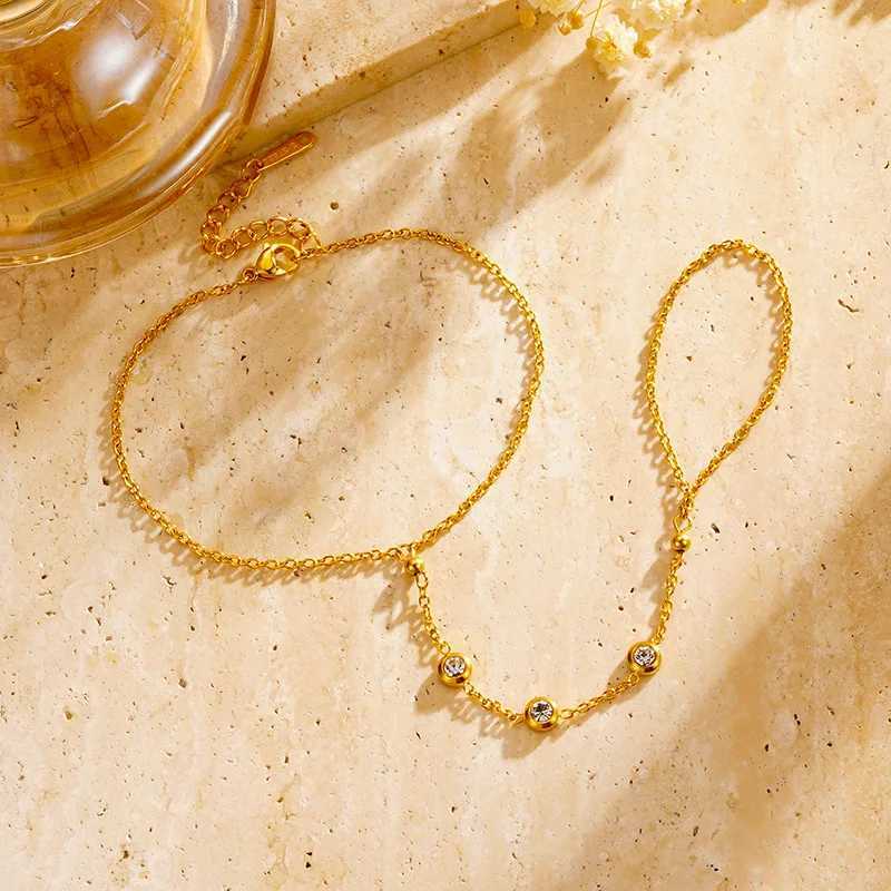 Stainless Steel Gold Color Bracelets Personality Design Beaded Finger Chain Minimalist Bracelet For Women Jewelry Friend Gifts XJ250707