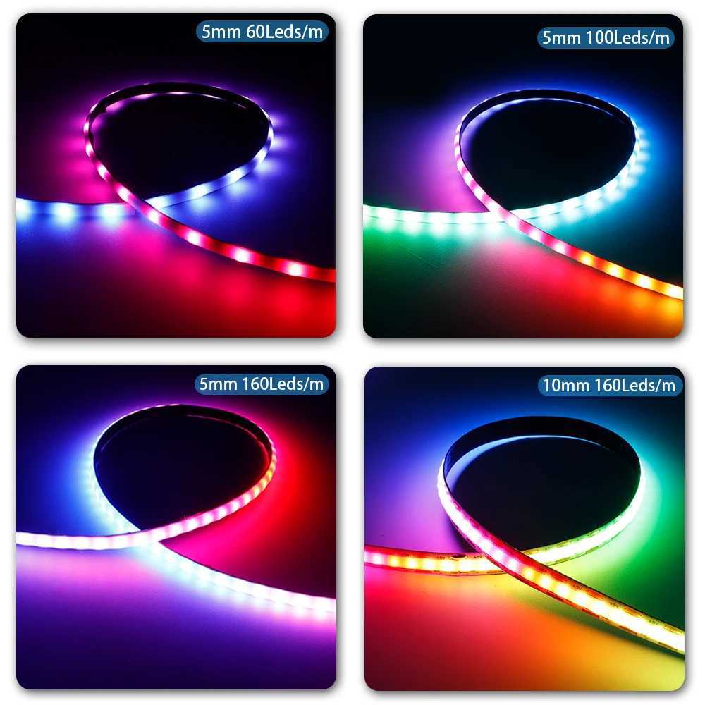 WS2812B Individually Addressable COB LED Strip 60 100 160Led/M High Density Flexible 5mm/10mm WS2812 RGBIC COB Light DC5V W250701