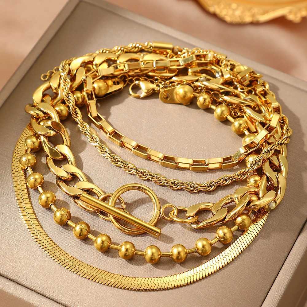 5 Pcs Stainless Steel Bracelets Hip-hop Noble Chain Korean Fashion Harajuku Bracelets for Women Jewelry Non-fading High-quality XJ250707