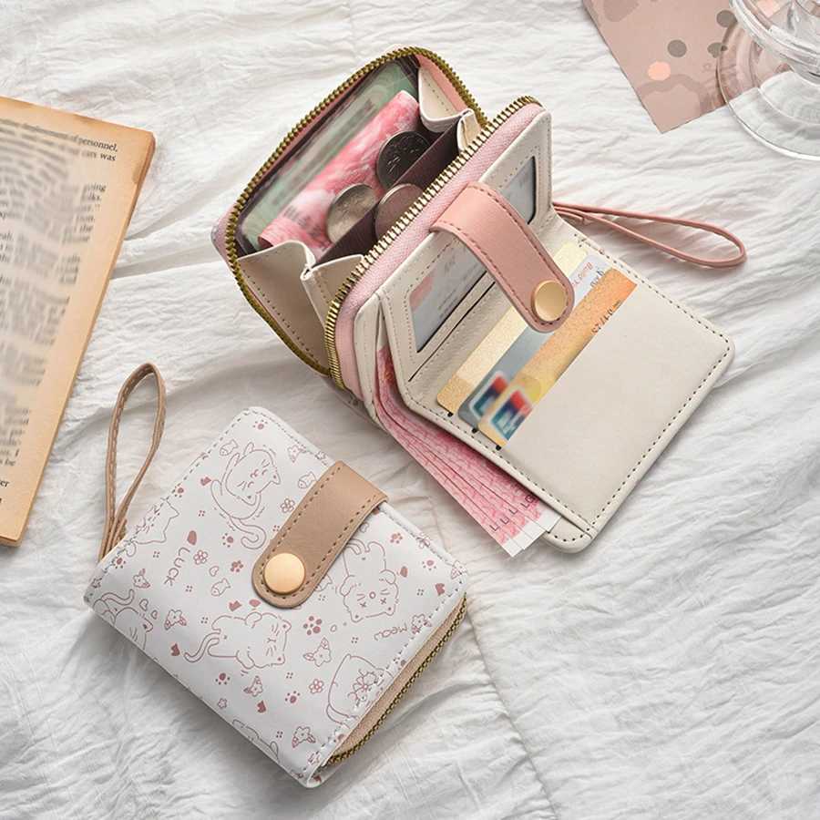 Cute Printed Coin Purse Wen Girl Fi Short Wallet PU Leather Wallet Lightweight ID Card Holder Travel Coin Bag Y250707