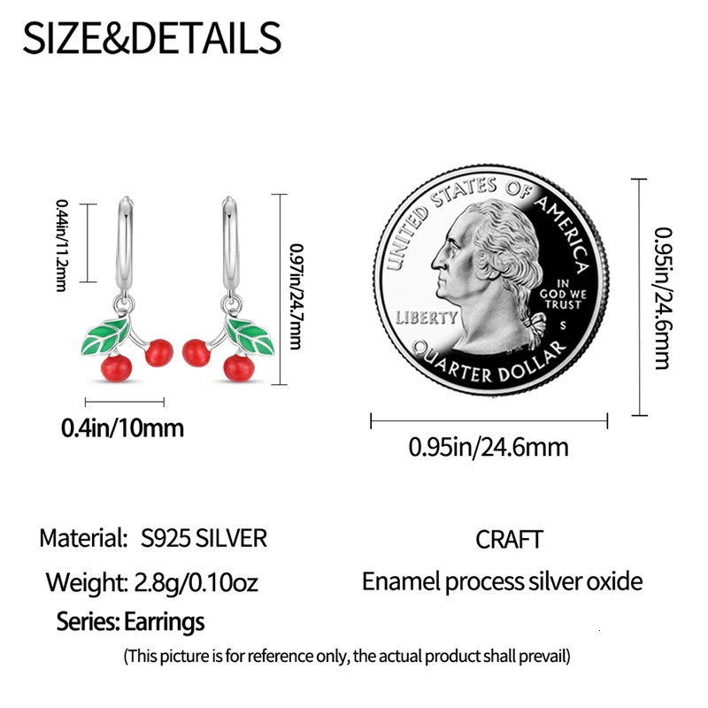 Original 925 Sterling Silver Red Fruit Cherry Earrings Jewelry Ladies Earrings Accessories Friend Party Gift 250701