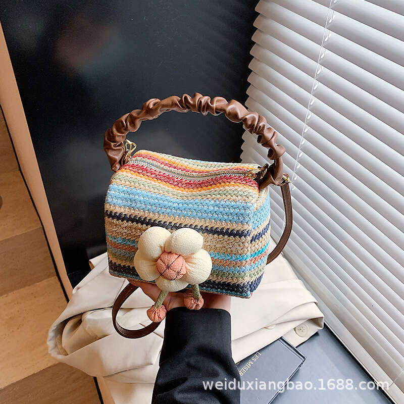 Free shipping designer bag Luxury bag Handwoven for Women 2025 New Trendy Fashion Casual Handbag Single Shoulder Crossbody Bucket Straw Bag