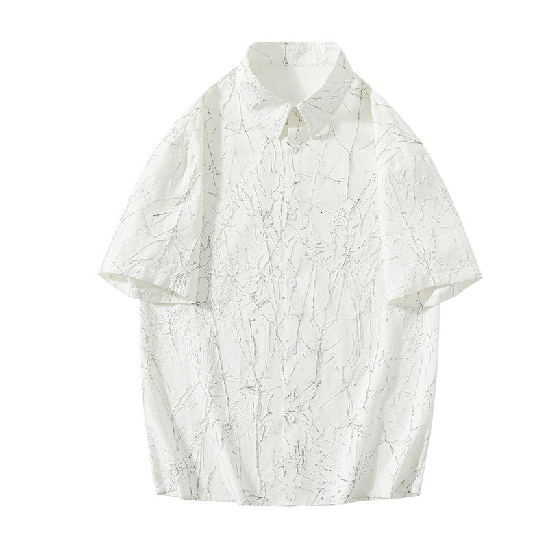 Japanese Style Cityboy Short Sleeve Shirt Men's Summer Trendy Designer Short Sleeves Textured Crack Design Five-quarter Sleeve Shirt Jacket