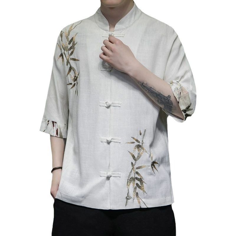 Men's Linen Shirt Short Sleeve New Chinese Style Button Half Sleeve Designer Short Sleeves Tang Suit Summer Chinese Style Men's Cotton Linen