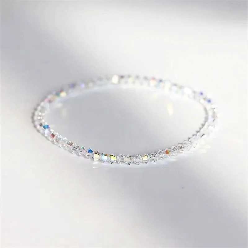 Shiny Transparent White Thin Crystal Bracelet for Women Simple Refracted Colorful Light Stretch Bracelet 2023 Jewelry Party Gift XJ250707