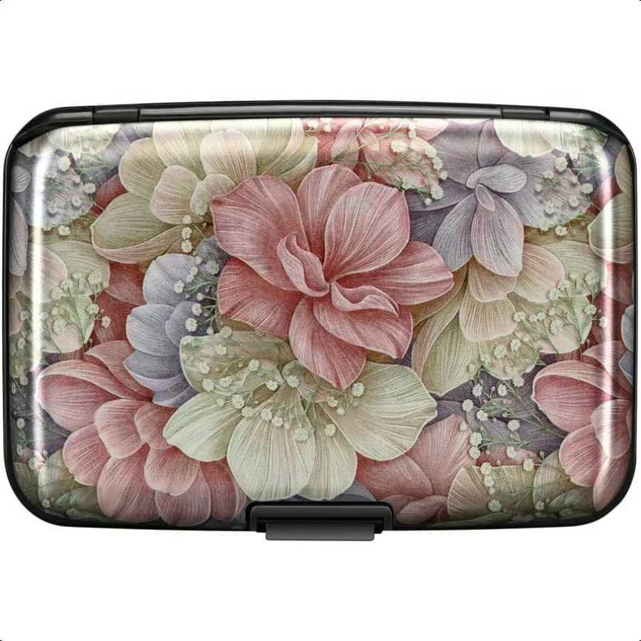 ELFISH Mini RFID Aluminum Wallet s Holder Business Card Case Metal ID Case for Men Wen Happy Flower Y250707