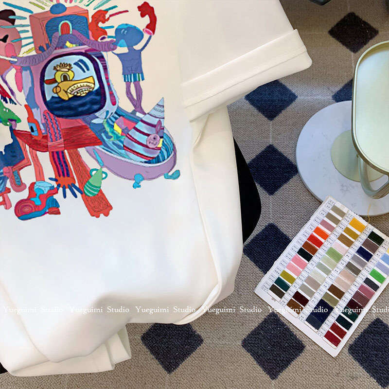 Summer New Fashion Versatile Short Sleeve Women's Cartoon Print T-Shirt Pure Cotton White Layered Inner Wear Korean Style Top B5