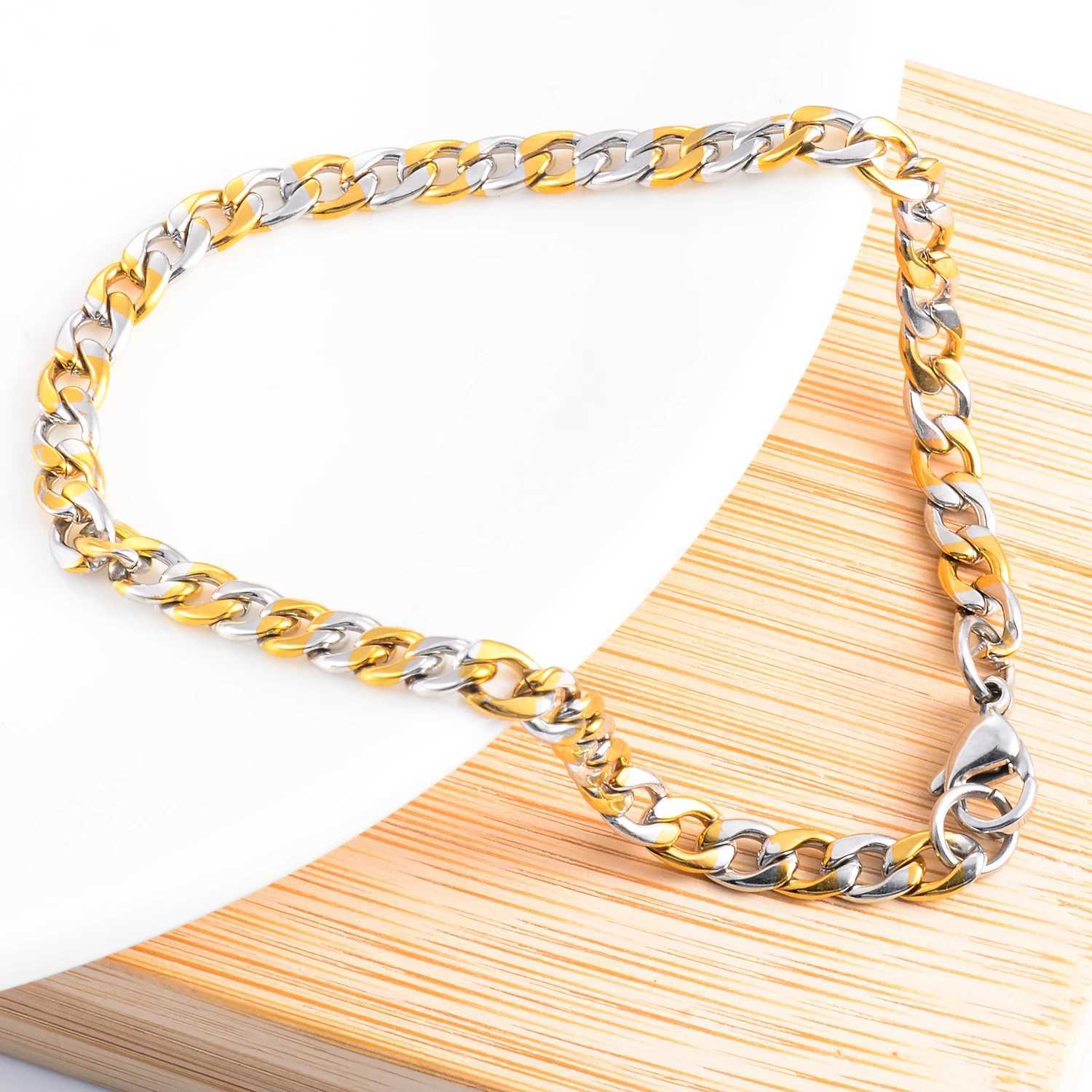 1pc Stainless Steel Cuban Link Chain Mens Bracelet Silver and Gold Color For Punk Men Women Fashion Jewelry XJ250707