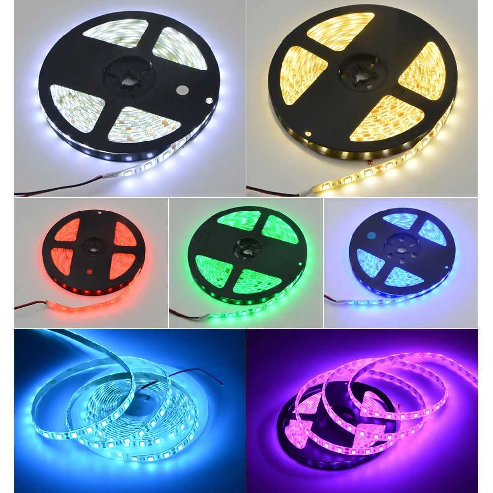 6 Colors 5050 SMD LED Strip Light Tape 5M 12V RGB RGBW RGBWW Waterproof Decoration String Lamp 60LEDs/M YellowPinkIce Blue W250701