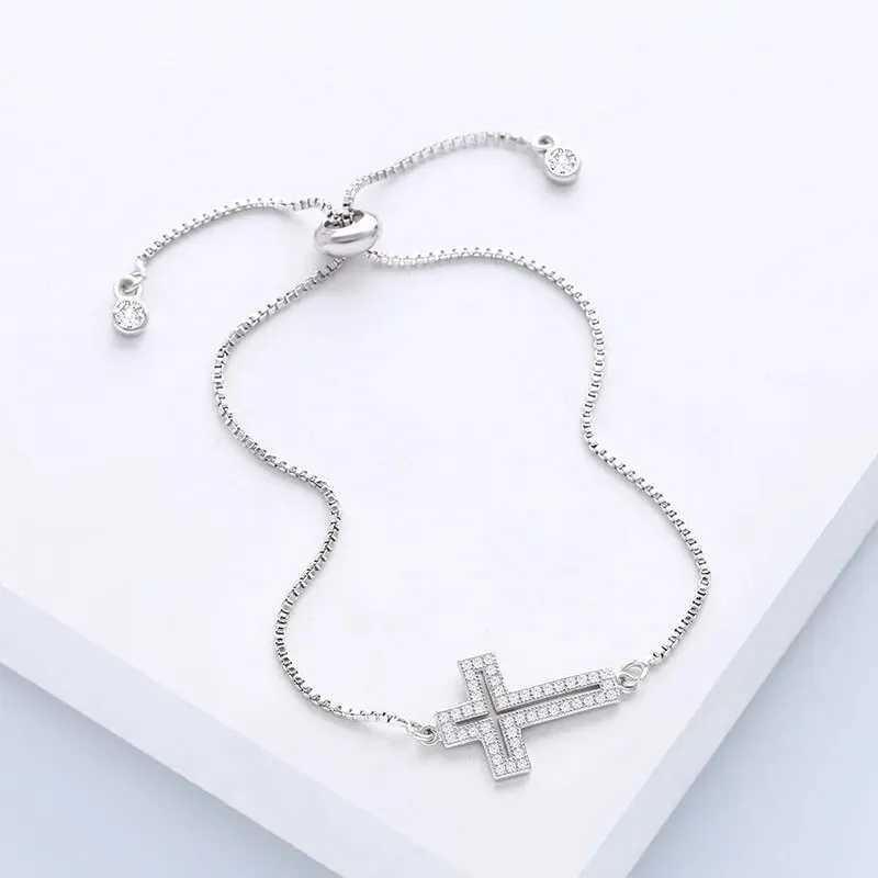 Stylish Copper Set Zirconium Cross Bracelet for Men and Women Gold Silver Color Simple Adjustable Chain Bracelet Party Jewelry XJ250707