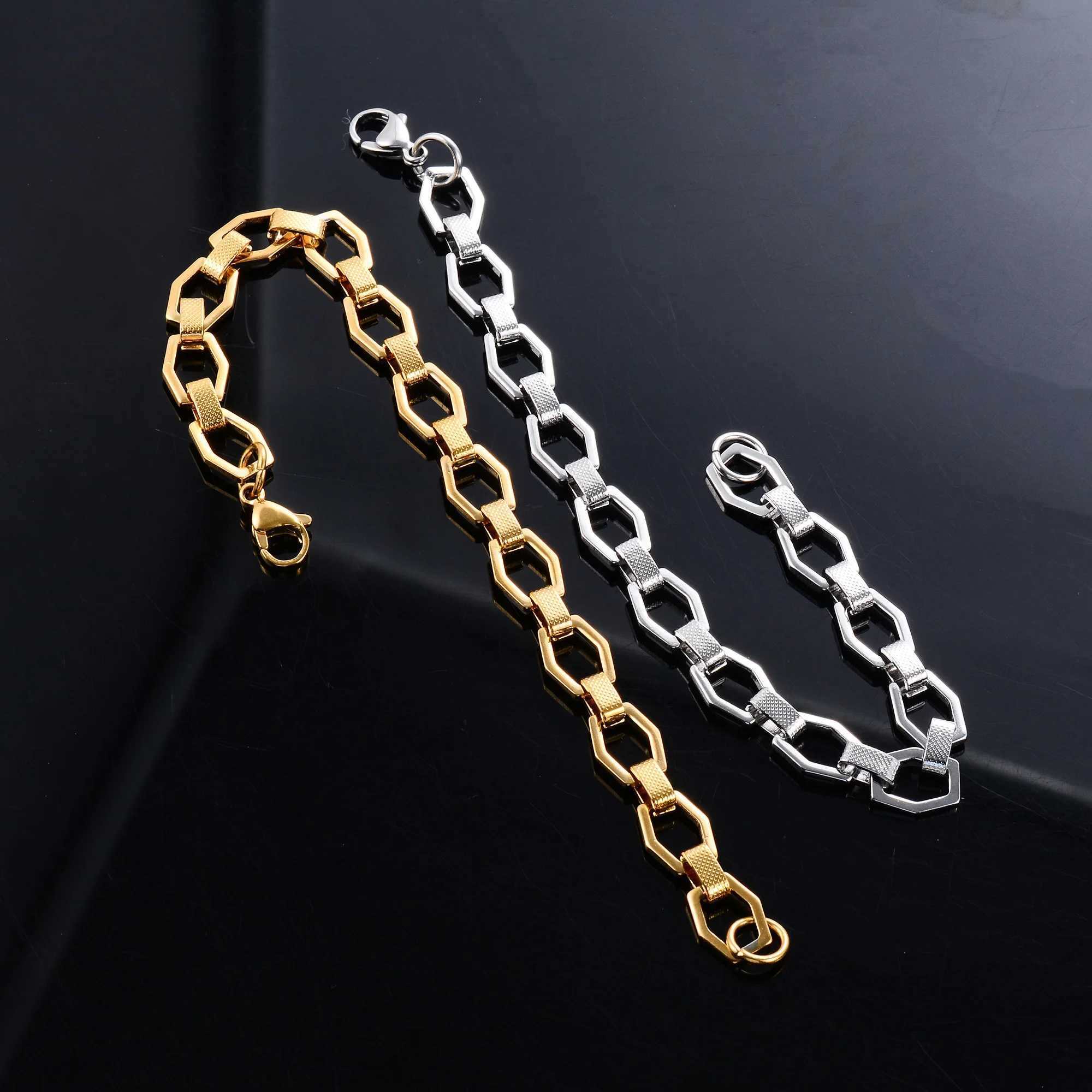 9mm Stainless Steel Link Hexagon Hand Chain Bracelet for Women Men Hip Hop Rock Punk Boy Wristband Anklet Metal Jewelry AccessoryXJ250707
