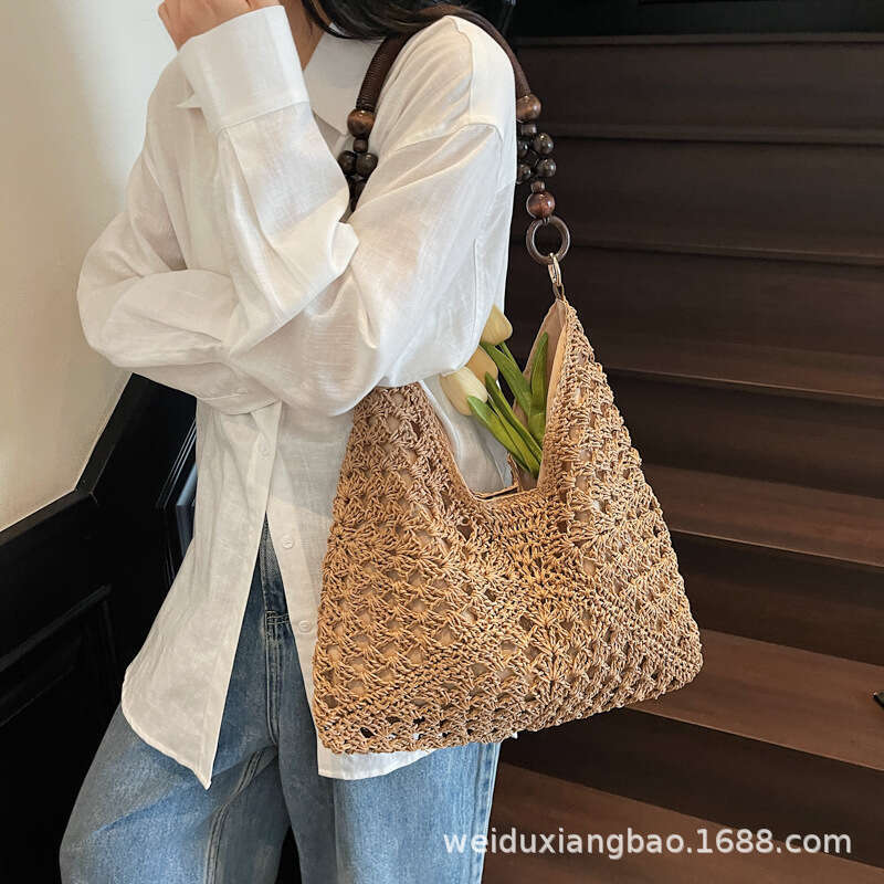 Free shipping designer bag Luxury bag Straw for Women, Large Capacity New Chinese Style Totem Shoulder Bag, Summer Beach Vacation Woven Underarm Bag