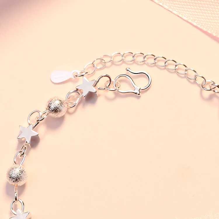 925 Sterling Silver Stars Bracelets For Women Fashion Korean Designer Frosted Bead Bracelet Beautiful Party Wedding Jewelry Gift XJ250707