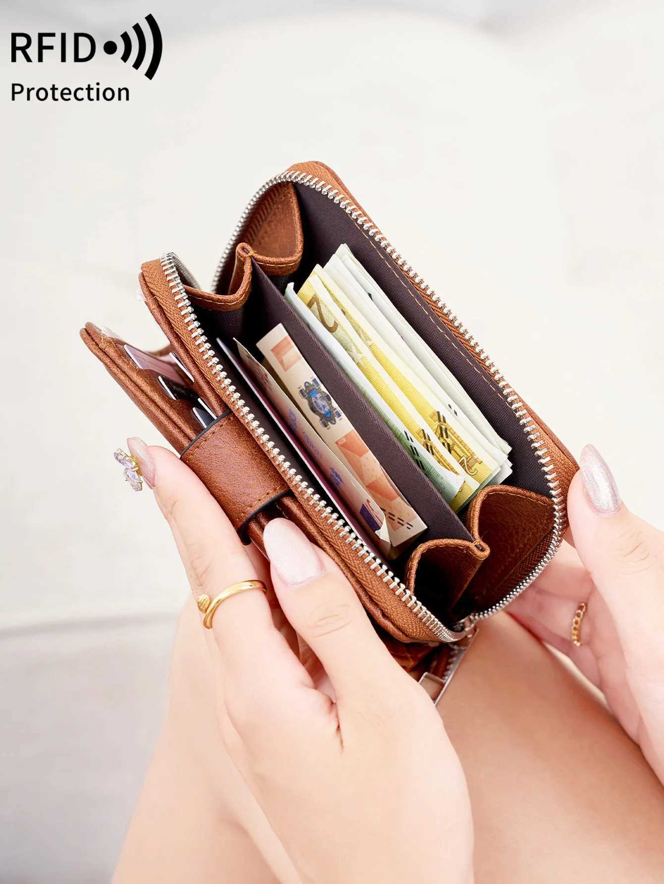 New Wens Wallet Trifold RFID Short Wallet Fi Large Capacity Buckle Zipper Coin Wens Coin Purse Card Holder Y250707