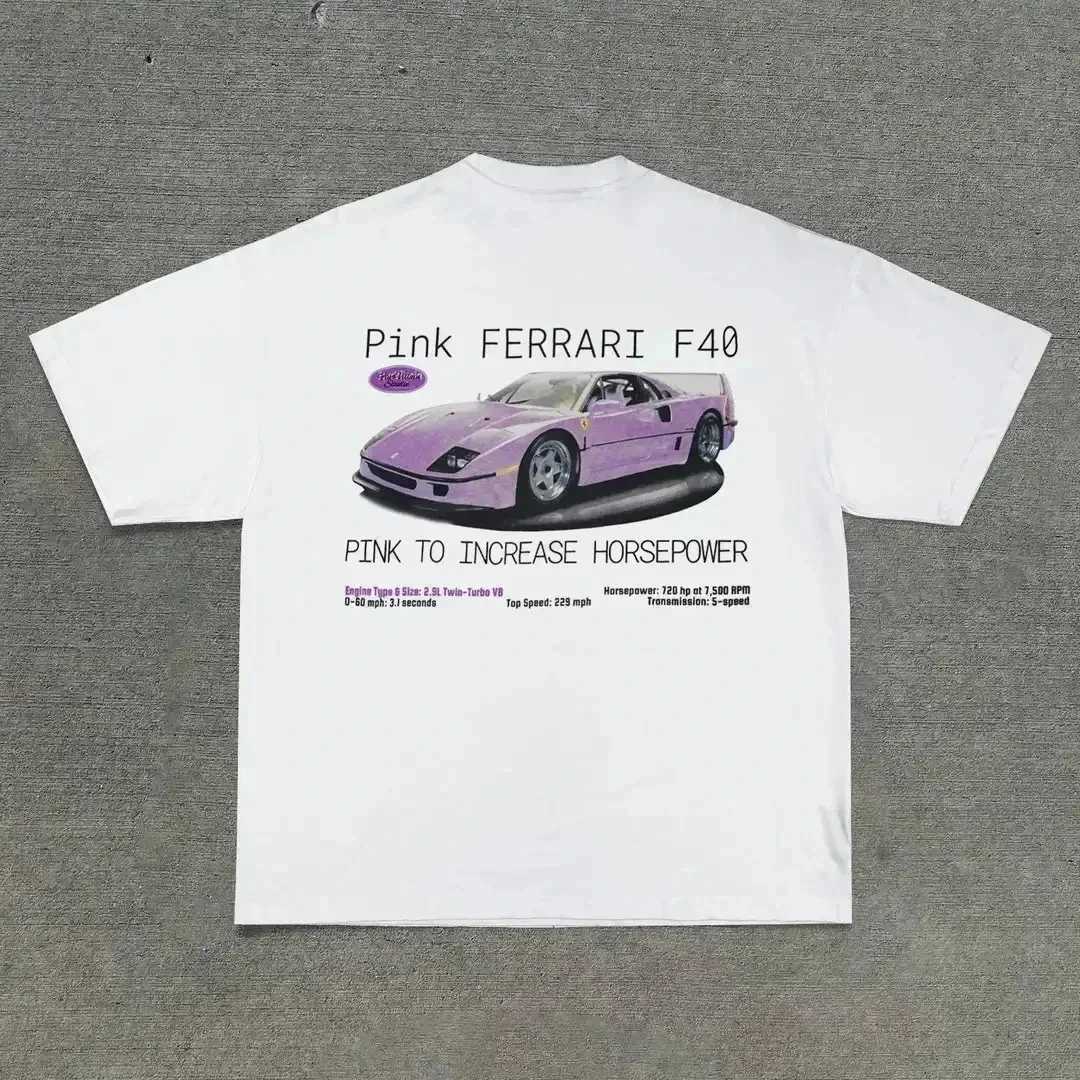 2024 Summer New Fashion Aesthetic Popular Y2K Top Cotton Car Letter Pattern Print Design O-neck Short-sleeved T-shirts for Women XJ250707