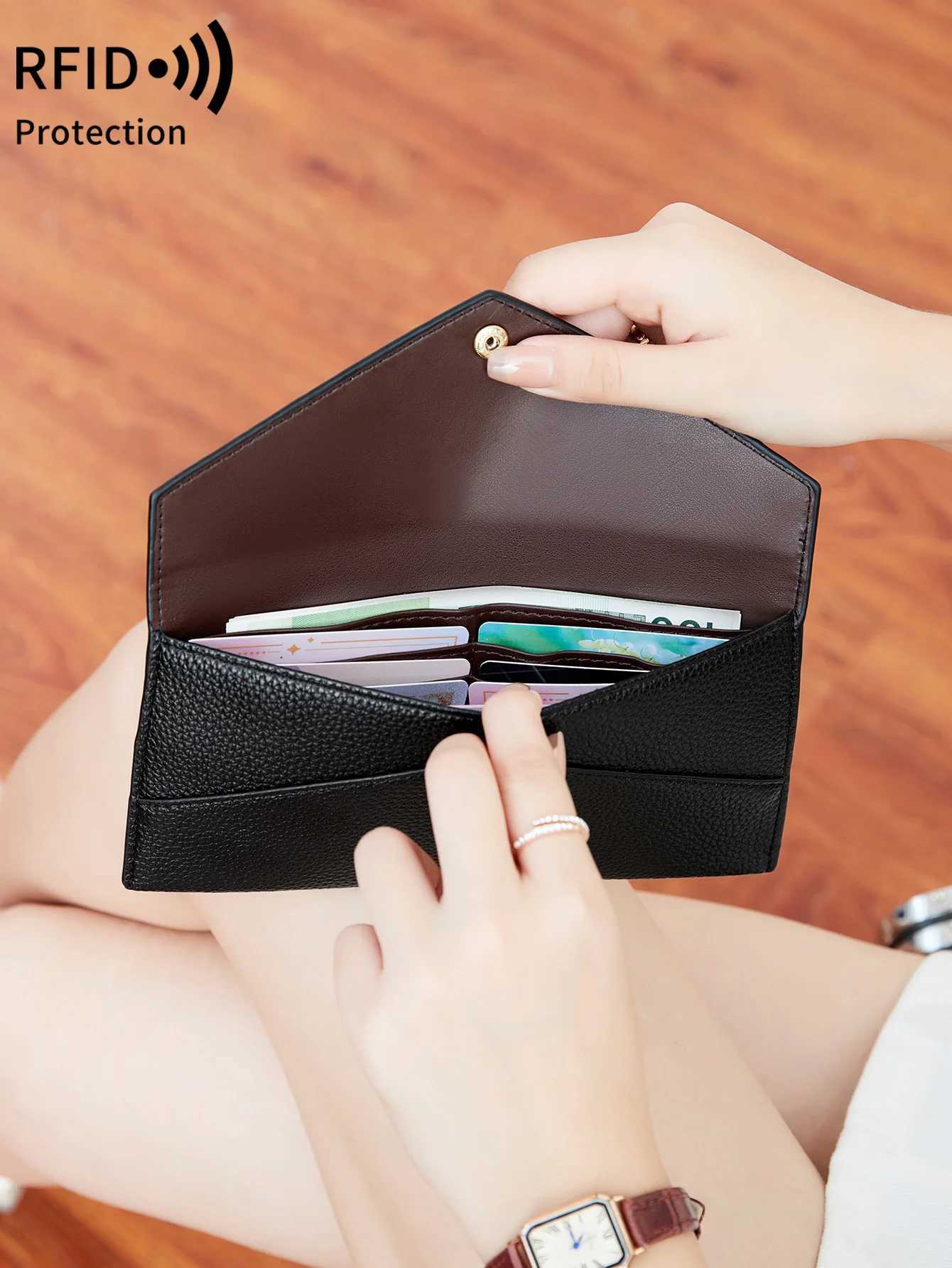 New RFIDtra-thin Wens LgWallet Envelope Buckle Lychee Grain Cluh Large Capacity Mti-CardSlot Coin Purse WensWallet Y250707