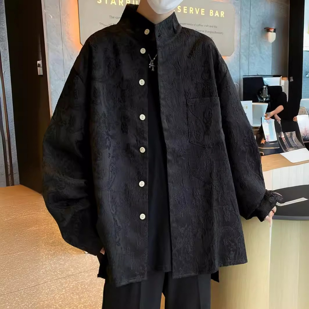 New Chinese Style Stand Collar Shirt For Men Designer Short Sleeves Spring Solid Color High-end Tang Suit Shirt National Trend Jacquard Versatile Jack
