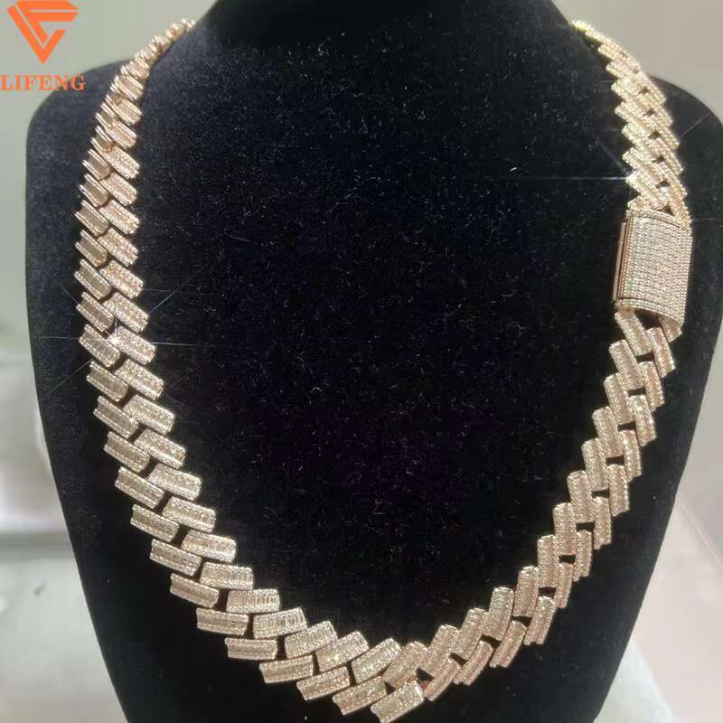 New Design Iced Out Moissanite Diamonds baguette Hip Hop Cuban Chain High Quality Vvs Moissanite Necklace