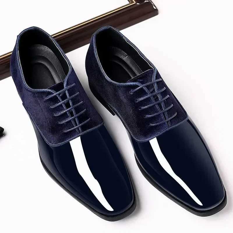 Men Black Patent Leather Shoes Casual Business Shoes Lace Up Formal Work Shoes Men Party Wedding Oxford Shoes Y250707