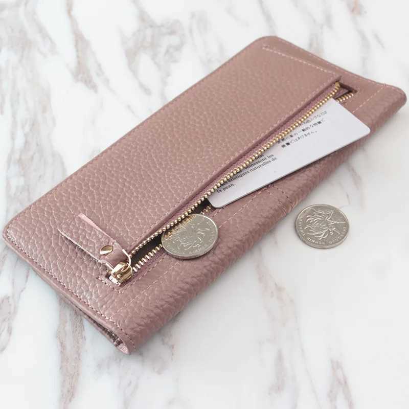 100% Genuine Cow Leather LG Wallet for Women Slim Flat Cowhide Purse ID Holder Wallet Leather Y250707