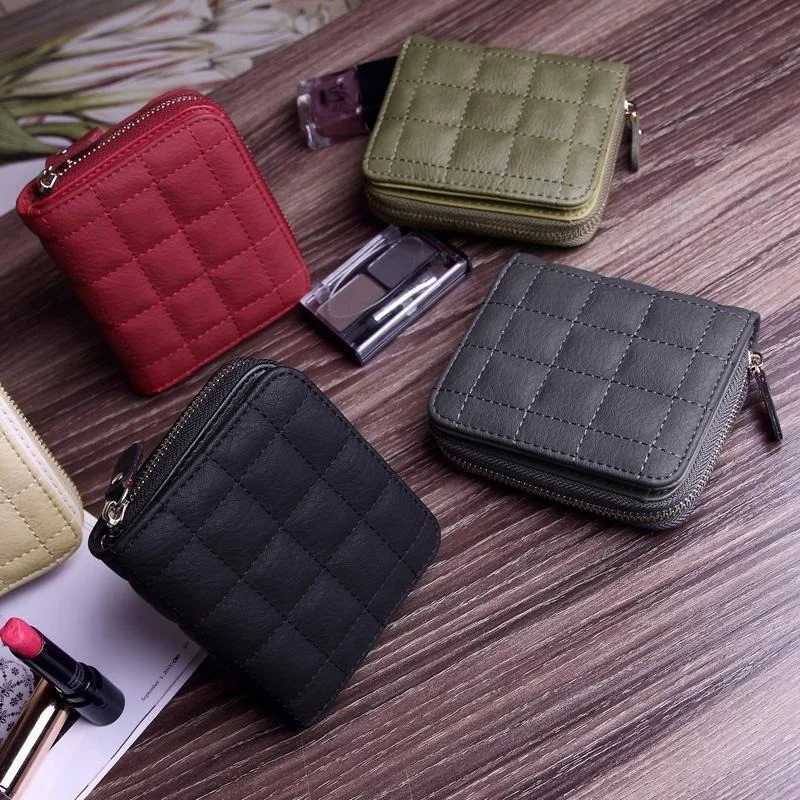Wens Short Wallets PU Leather Fem Plaid Nubuck Card Holder Wallet Luxury Brand Ladies Small Zipper Wallet with Coin Purse Y250707