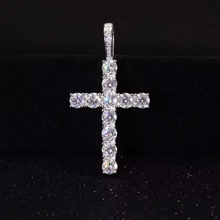 Fashion Rapper Style 925 Sterling Silver 3mm-5mm Wide D Color Moissanite Diamond Cross Pendant Hip Hop Jewelry