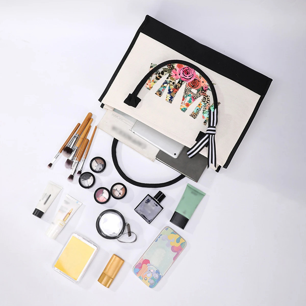 Fashionable Printed Tote Bag Set for Women Large Waterproof Canvas Shopping Bag 250701