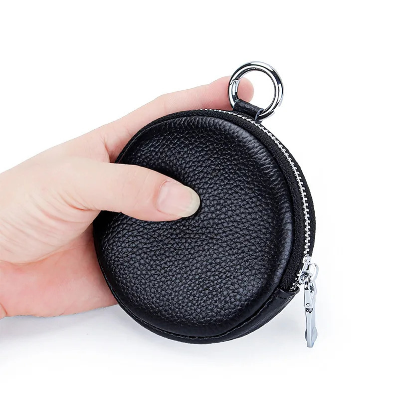 Coin Purse Change Pouch for Women Key Ring Wallet Minimalist Small Item Storage Bag Genuine Leather Round with Zipper 250628