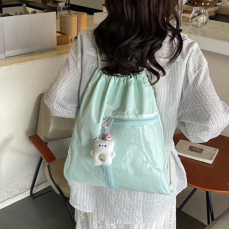 Free shipping designer 2025 New Large Capacity Drawstring Backpack Ins Korean Style Polka Dot Transparent Bag Versatile Cute Single Shoulder Bag for W