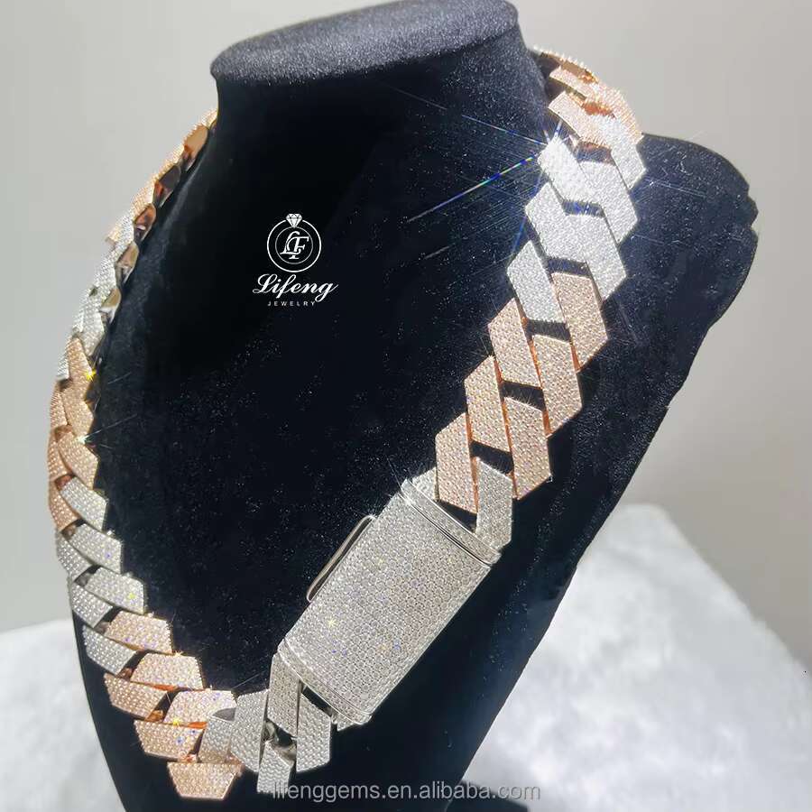 Lifeng Jewelry Moissanite Hip Hop Necklace Silver 925 Ice Out Bling 2 Tone Diamond Cuban Link Chain Necklace
