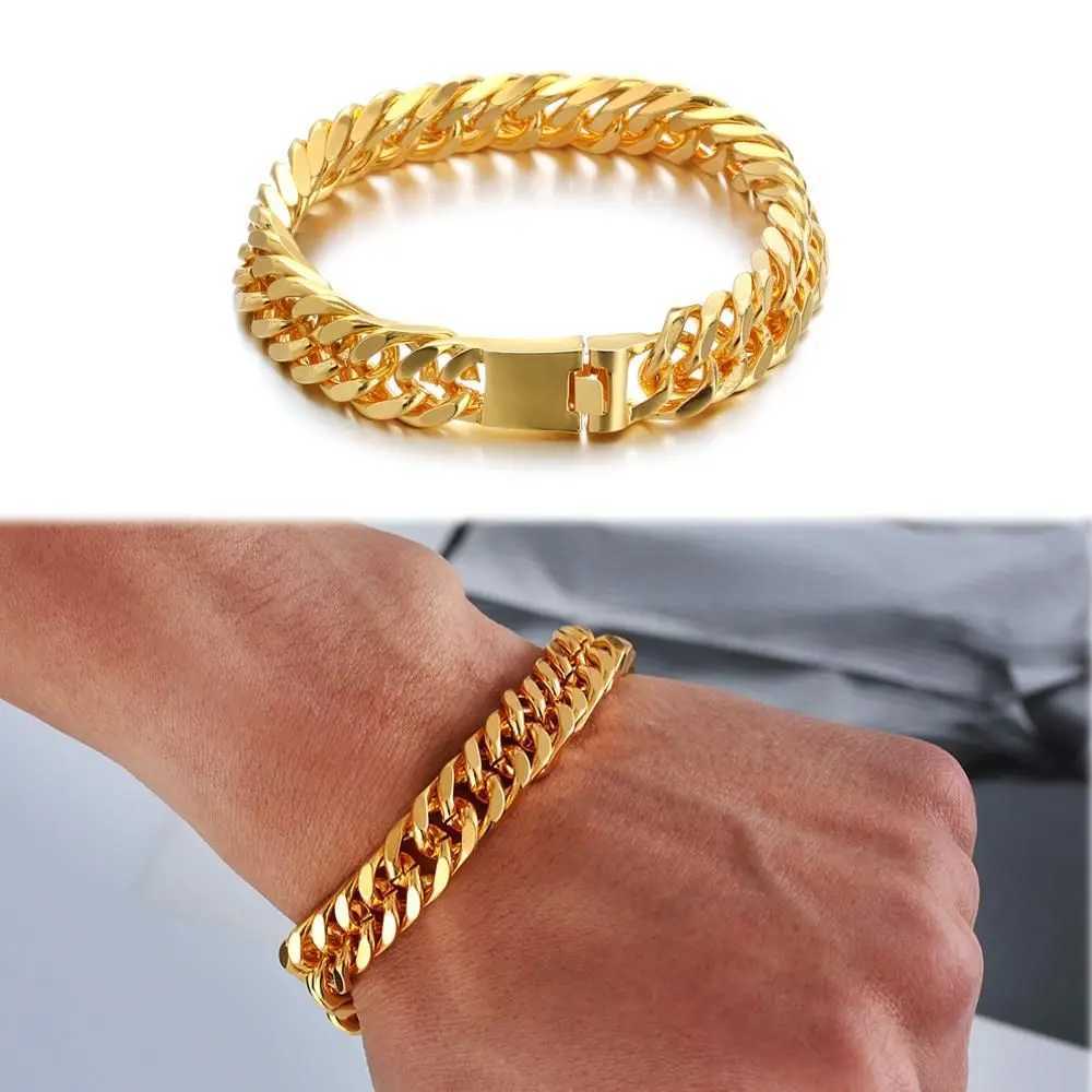 Women Men Gold Color Fashion Bracelet Hip Hop Stainless Steel Cuban Bracelet Link Chain XJ250707