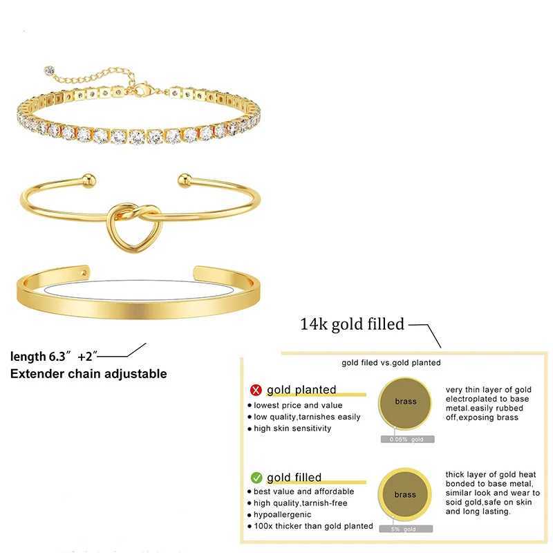 3pcs Stainless Steel Gold Plated Bracelets for Women Adjustable Jewelry Gifts Luxury Zircon Chain Bangles Jewelry Accessories XJ250707