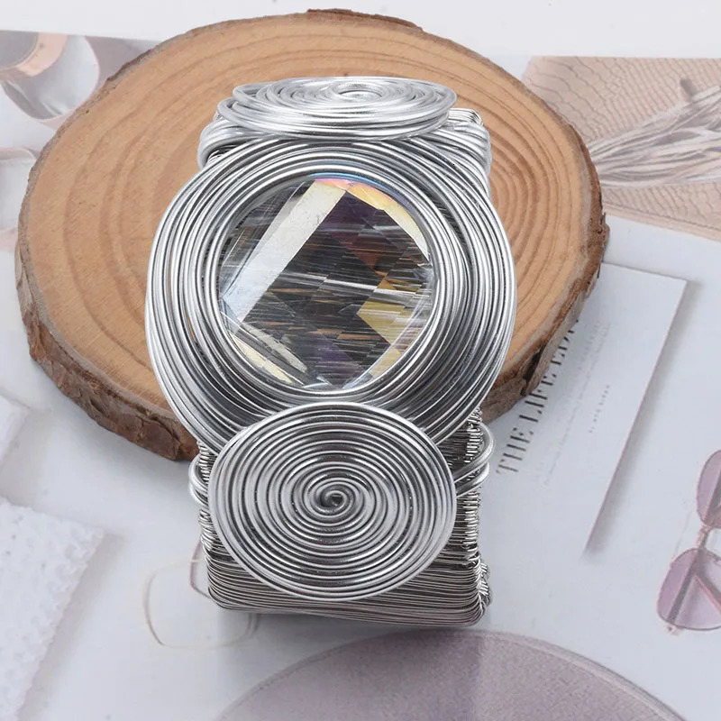 Exaggerated Metal Wire Winding Cuff Bangles Big Brown Rhinestone Heavy Metal Bracelet For Women Personality Jewelry Gifts 250701