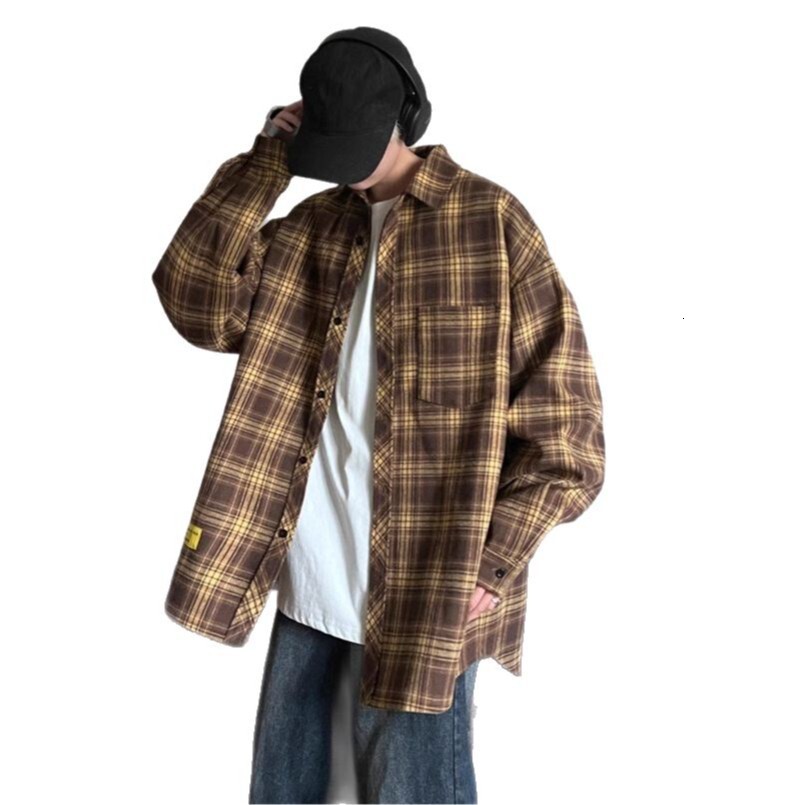 Navy Blue Long Sleeve Plaid Shirt Designer Short Sleeves Men Spring Autumn 2025 New Loose Fit Handsome Casual Turn-down Collar Shirt Jacket