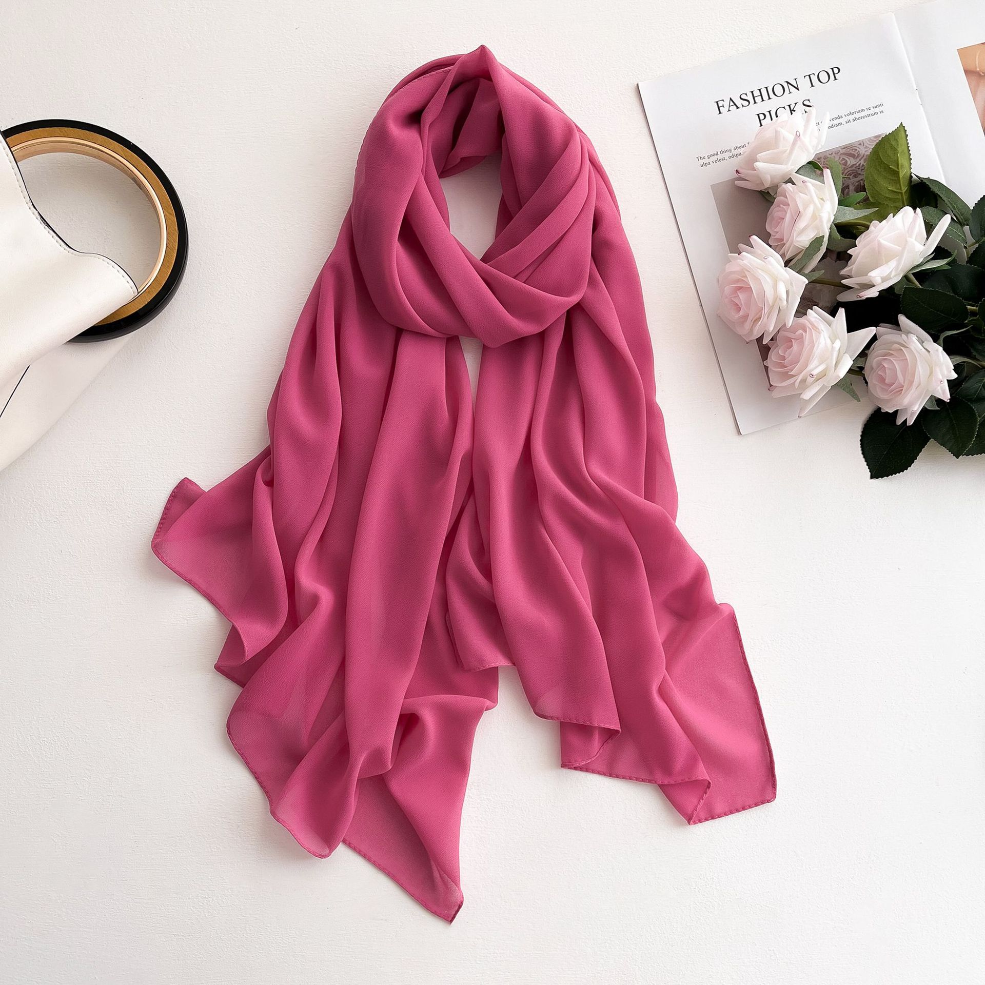K1263 New pure color chiffon scarf women's super long sunshade shawl scarf spring summer autumn travel neck feel monochrome scarf